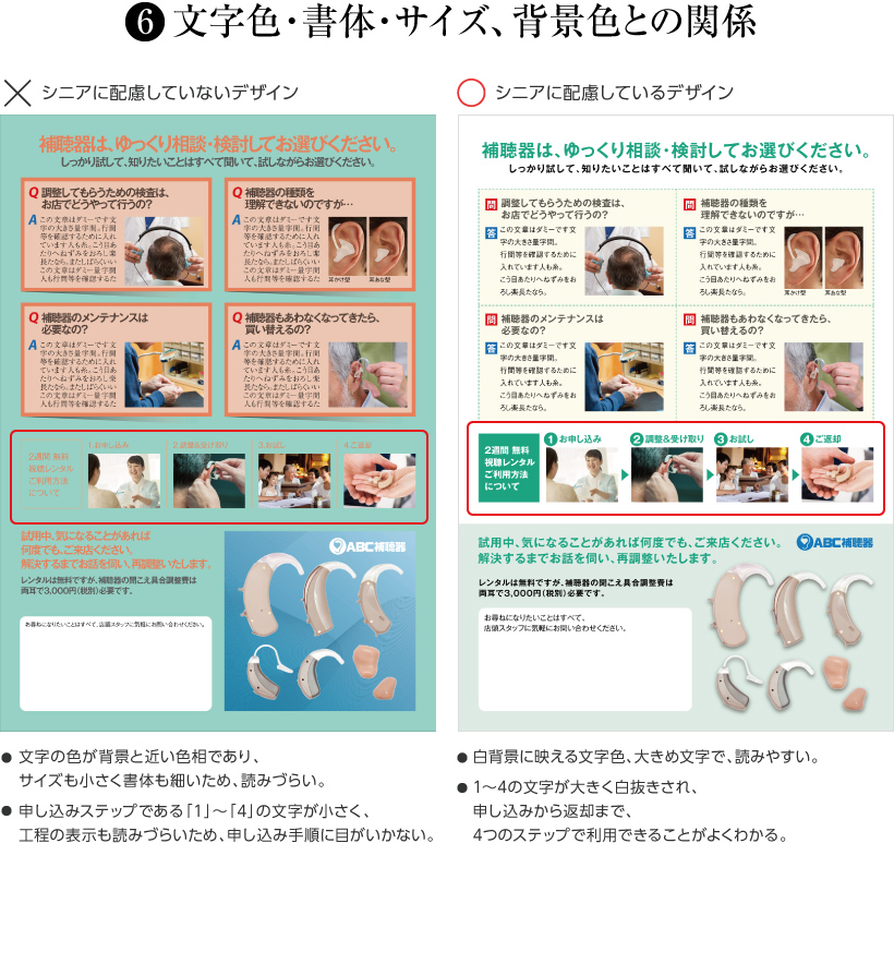 6)文字色・書体・サイズ、背景色との関係